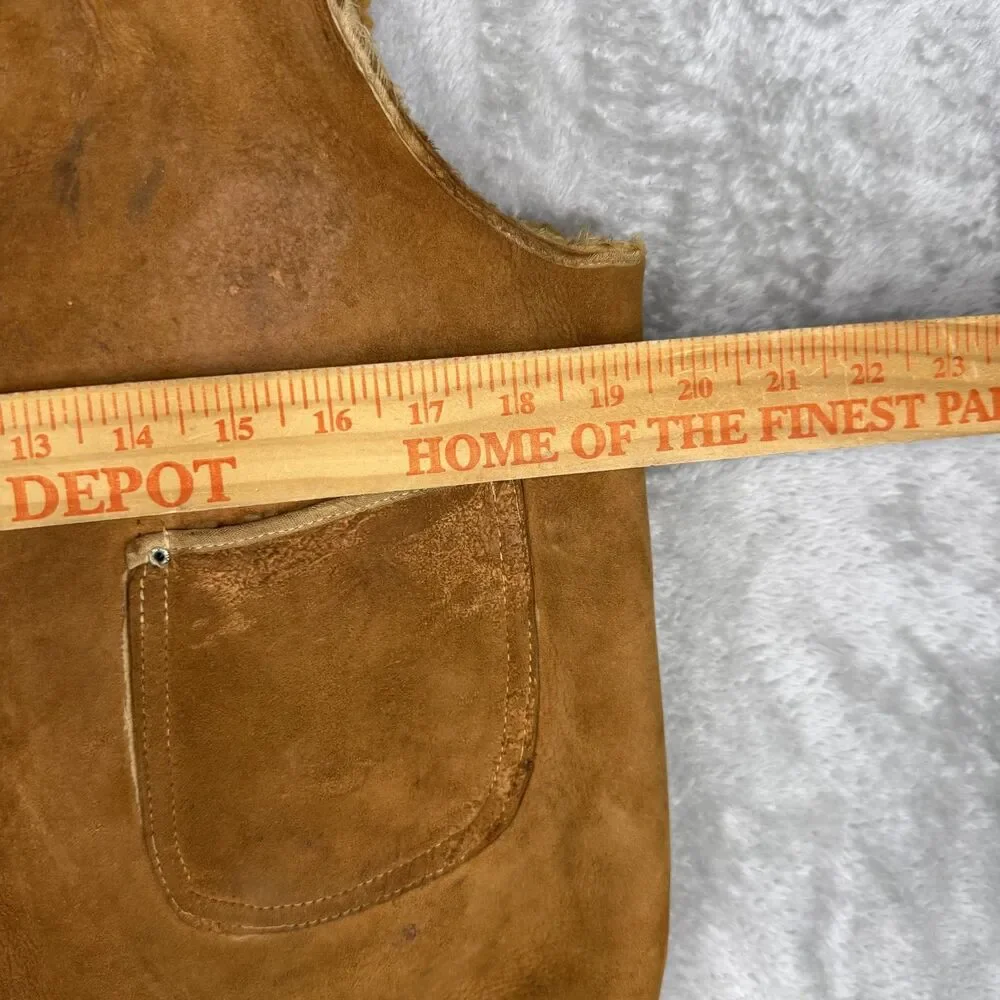 Vintage 1930s Leather Vest Men 38 Shearling Lined USA Talon Zip Brown Western